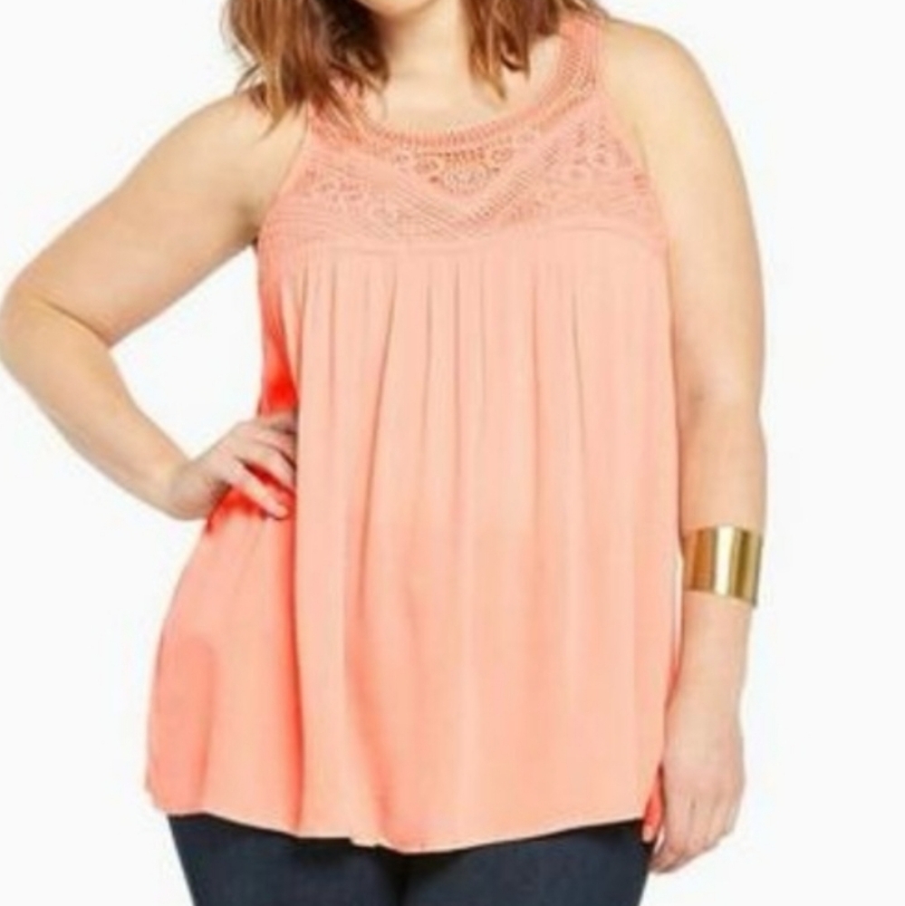 Torrid Spring Summer Peach Sleeveless Crochet Gauze Boho Tank Top Size 2X